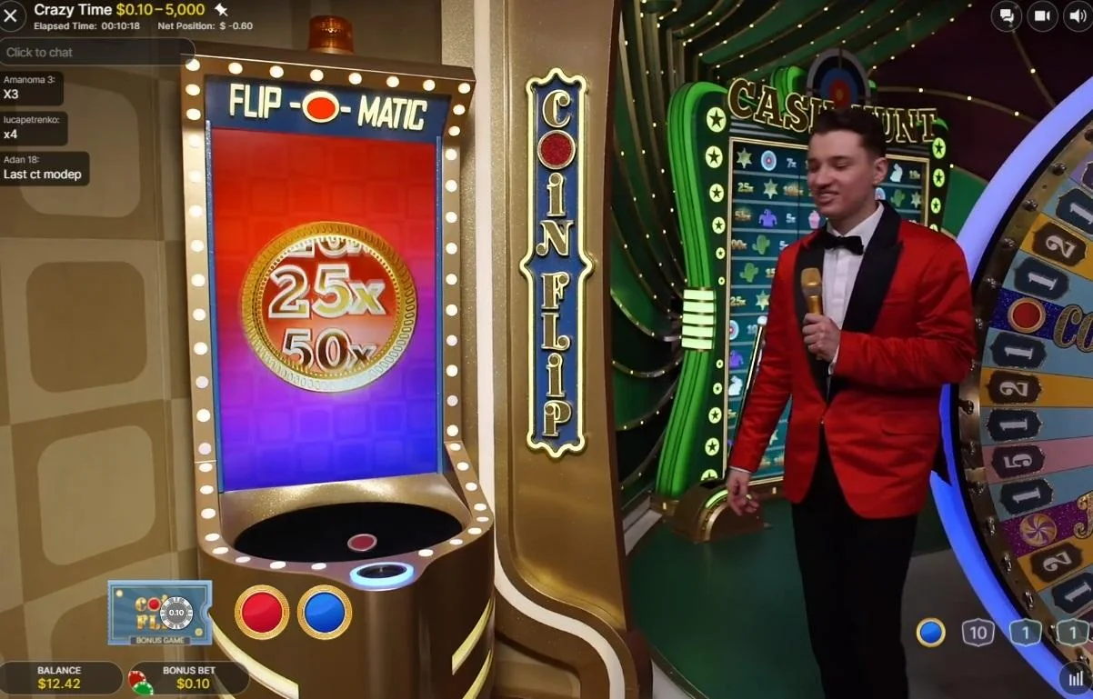Bonus round Coin Flip — moneta a due facce con moltiplicatori rosso/blu