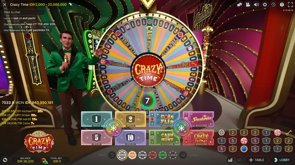 Tavolo Crazy Time live di Evolution Gaming — gameplay